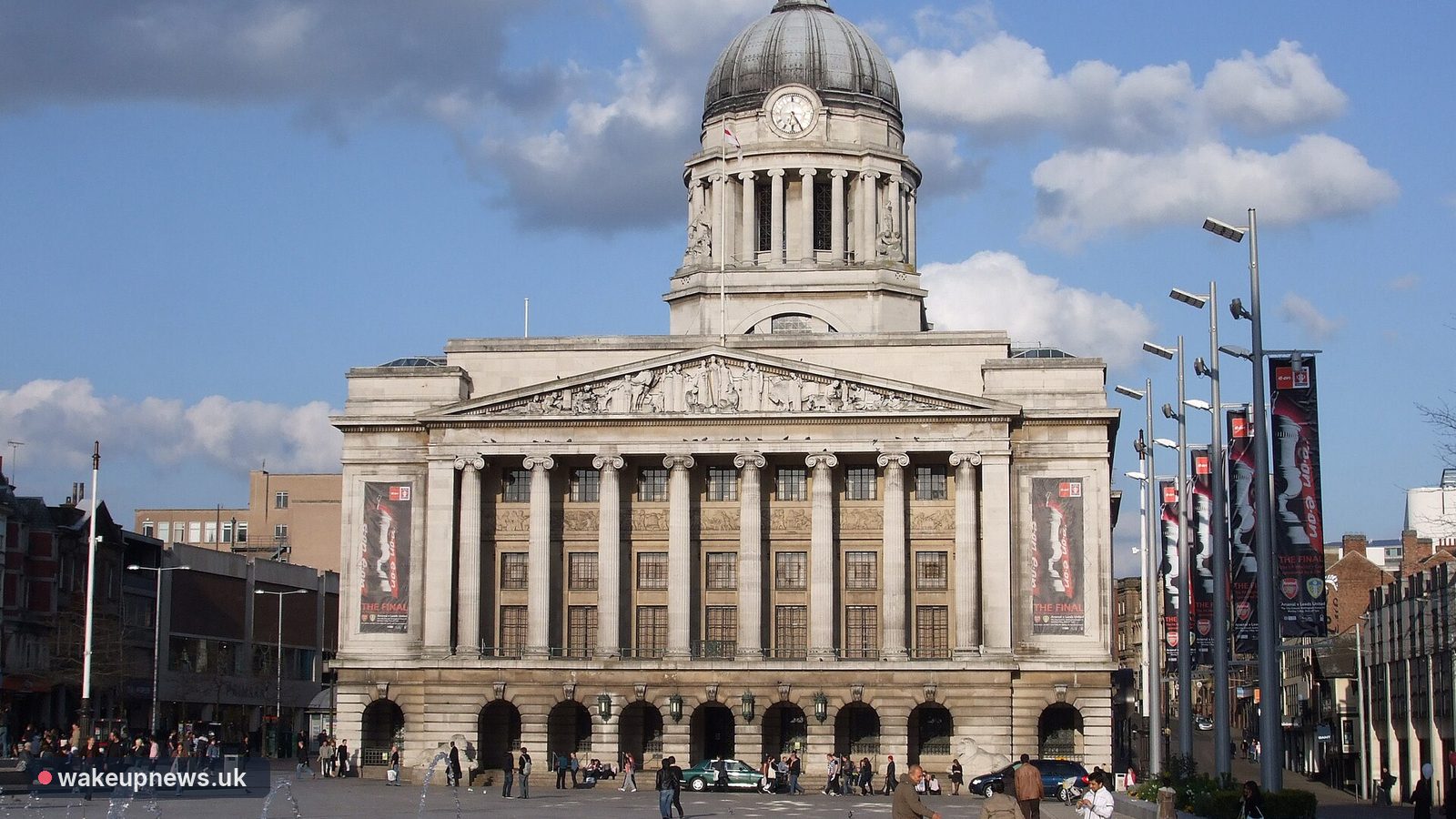 Nottingham Council House with its domed clock tower, seen across Old Market Square